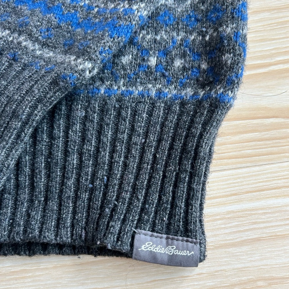 Eddie Bauer Men’s Fair Isle Wool Blend Crewneck Sweater- Blue/Gray - Large - Picture 7 of 10